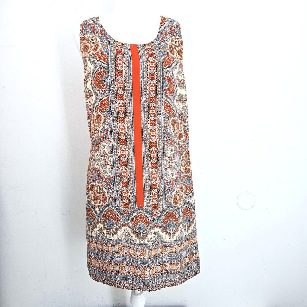 Artisan NY Paisley Orange Black Sleeveless Shift Dress Women Size 12